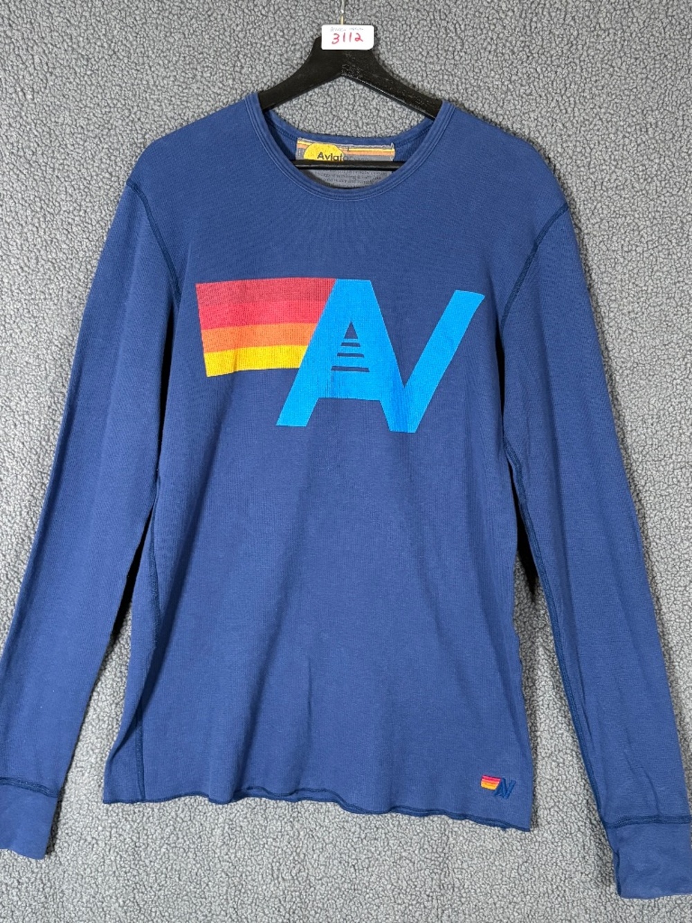 Aviator Nation Logo Thermal Long Sleeve Sweatshirt - Men's Size L - Blue